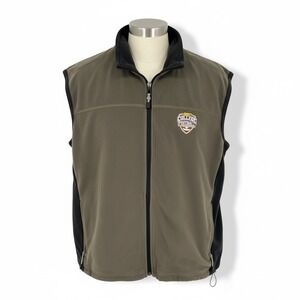 North End XL College Football Fleece Vest Khaki Black Zip Up Sleeveless Casual